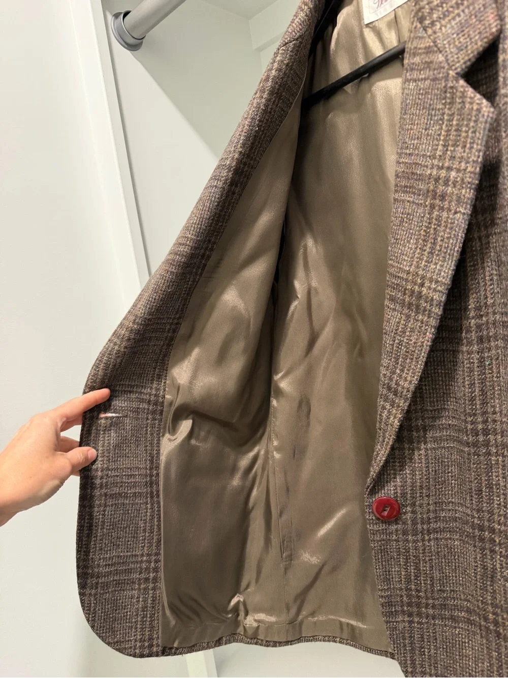 Vintage Worthington 100% wool brown Glen Plaid one button lined blazer size 8